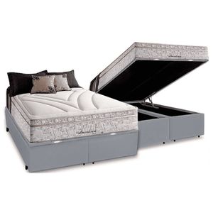 Cama Box Baú Casal Bipartida Com Colchão Herval American Molas Maxspring 138x188x76cm Ms Suede Cinza