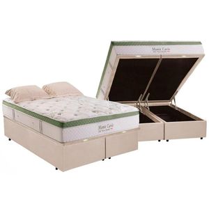 Cama Box Baú Casal Bipartida Com Colchão Herval Monte Carlo Molas Ensacadas 138x188x77cm Ms Suede Bege