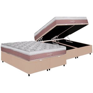 Cama Box Baú Queen Com Colchão Herval Coimbra Molas Maxspring 158x198x68cm Ms Suede Bege