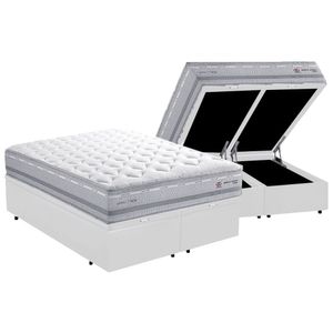 Cama Box Baú Queen Com Colchão Herval C1662 Molas Maxspring 158x198x76cm Ms Courino Branco