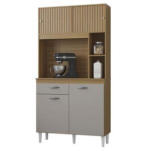 Armário Para Cozinha Kit Duda 90 Cm Damasco Ripado Off White- Poquema