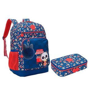 Kit Mochila E Estojo Box Escolar Infantil Panda Pipoca Azul - Xeryus