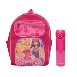 Kit Mochila Escolar Infantil Barbie Md E Garrafa De água Térmica Pink Vibes 340ml Rosa - Edu Bolsas