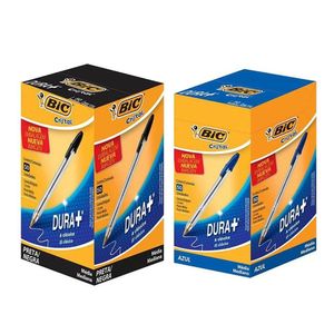 Kit Caixa De Caneta Esferográfica Cristal 1.0mm 100 Unidades Azul E Preto - Bic