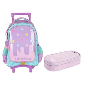 Kit Mochila Com Rodinhas Ic41072up E Estojo Escolar Infantil Minibox Happy Lilás - Tilibra