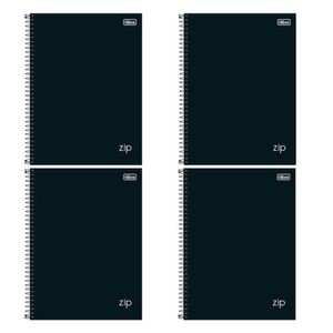Caderno Espiral Universitário Zip 80 Folhas Preto 4 Unidades - Tilibra