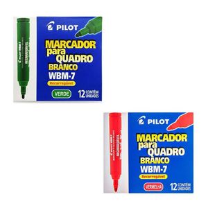 Kit Caixa De Pincel Marcador Para Quadro Branco Recarregável Wbm-7 24 Unidades Verde E Vermelho - Pilot