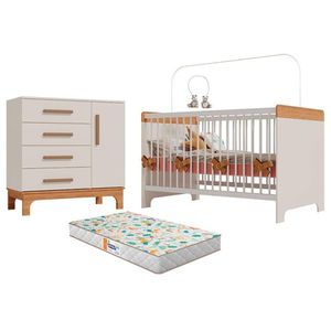 Berço Mini Cama E Cômoda Infantil Pega Pega Off White Caramelo Com Colchão Gazin - Canaã