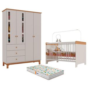 Berço Mini Cama Pega Pega E Guarda Roupa Antonella 4 Portas Off White Caramelo Com Colchão Gazin - Canaã