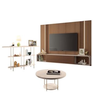 Home Suspenso Empire Castanho Off White E Aparador Infinity E Mesa De Centro Sky Off White- Hb Móveis