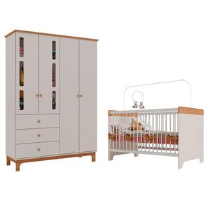 Berço Mini Cama Pega Pega E Guarda Roupa Antonella 4 Portas Off White Caramelo - Canaã
