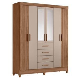 Guarda Roupa Solteiro Aruba 6 Portas Carvalho Fendi Com Espelho - Moval