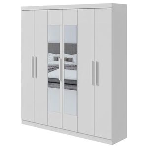 Guarda Roupa Solteiro Jazz 6 Portas Branco Brilho Com Espelho - Lopas