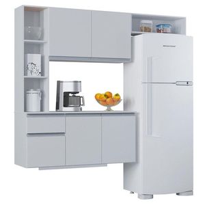 Cozinha Suspensa Com Balcão Mel 163 Cm Branco- Poquema