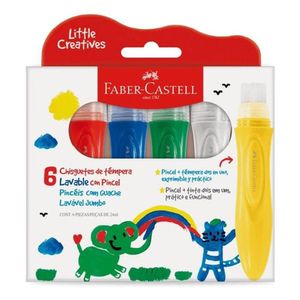 Pincel Com Tinta Guache Little Creatives Jumbo 6 Cores - Faber Castell