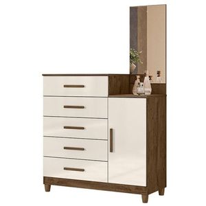Cômoda Sapateiro Lisboa Castanho Wood Off White Com Espelho - Moval