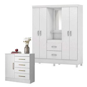 Cômoda Montevidéu E Guarda Roupa Casal Lord Branco Flex - Demóbile