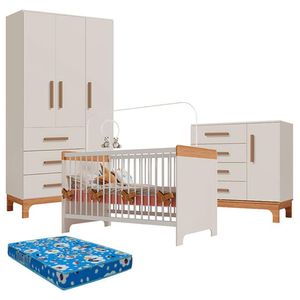 Quarto De Bebê Pega Pega Off White Caramelo Com Colchão Ortobom - Canaã