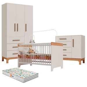 Quarto De Bebê Pega Pega Off White Caramelo Com Colchão Gazin - Canaã