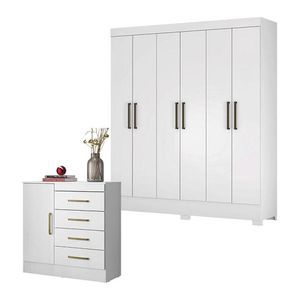 Cômoda Montevidéu E Guarda Roupa Casal Verso Branco - Demóbile