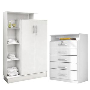 Cômoda Triunfo E Armário Multiuso Elite Branco Brilho - Demóbile