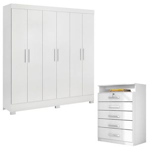 Cômoda Triunfo E Guarda Roupa Casal Prático Branco - Demóbile