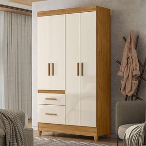 Guarda Roupa Solteiro Ambiente Madri 4 Portas Freijó Off White - Moval
