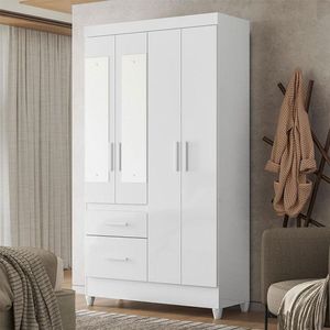 Guarda Roupa Infantil Ambiente Madri 4 Portas Branco Flex Com Espelho - Moval