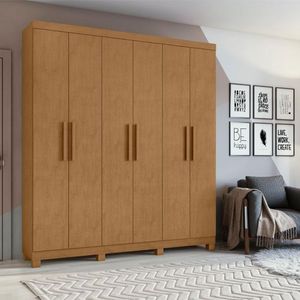 Guarda Roupa Solteiro Ambiente Jazz 6 Portas Amêndoa Clean Com Pés - Lopas