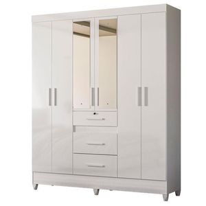 Guarda Roupa Casal Itatiba 6 Portas Branco Brilho Com Espelho - Moval