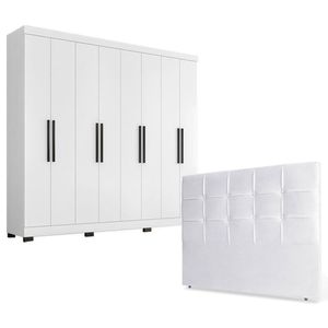 Guarda Roupa Casal Prime 1684 Com Pés Reto News E Cabeceira Luiza 140cm Branco - Araplac