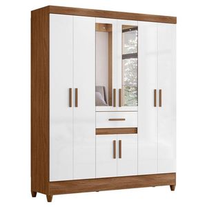 Guarda Roupa Casal Portugal 8 Portas Naturale Branco Com Espelho - Moval