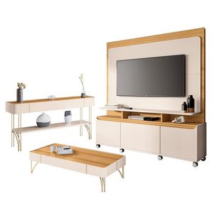 Estante Home Theater Quantum E Aparador Vivant E Mesa De Centro Cadenza Off White Cinamomo- Hb Móveis