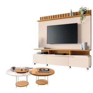 Estante Home Theater Artís Off White Cinamomo E Kit Mesa De Centro Sky Cinamomo - Hb Móveis