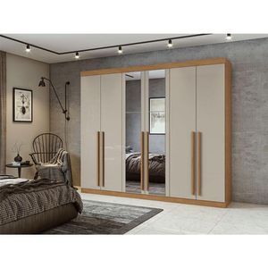 Guarda Roupa Casal Ambiente Bertha 6 Portas Amêndoa Clean Off White Com Espelho - Lopas