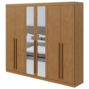 Guarda Roupa Casal Bertha 6 Portas Amêndoa Clean Com Espelho - Lopas