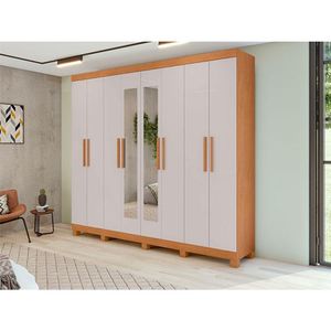 Guarda Roupa Casal Ambiente Andara Soft 8 Portas Amêndoa Clean Off White Com Espelho E Pés - Lopas