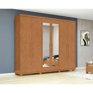 Guarda Roupa Casal Ambiente áries 6 Portas Amêndoa Clean Com Pés E Espelho - Lopas
