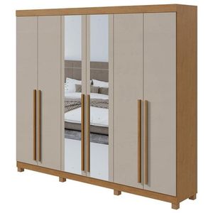 Guarda Roupa Casal Bertha 6 Portas 2 Gavetas Amêndoa Clean Off White Com Pés E Espelho - Lopas