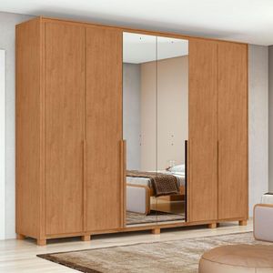 Guarda Roupa Casal Ambiente Imperatore 6 Portas Amêndoa Clean Com Kit Sapateira E Espelho Com Pés - Lopas