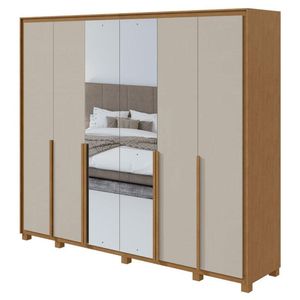 Guarda Roupa Casal Imperatore 6 Portas Amêndoa Clean Off White Com Kit Sapateira E Espelho Com Pés - Lopas
