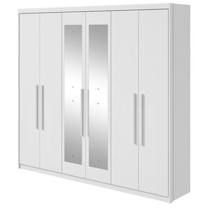 Guarda Roupa Casal áries 6 Portas Branco Brilho Com Espelho - Lopas