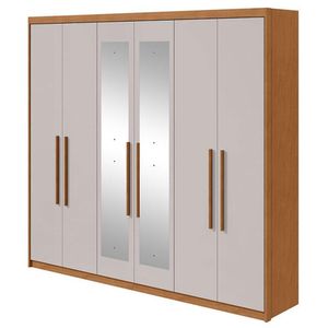 Guarda Roupa Casal áries 6 Portas Amêndoa Clean Off White Com Espelho - Lopas