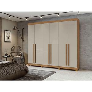 Guarda Roupa Casal Ambiente Bertha 6 Portas Amêndoa Clean Off White Com Pés - Lopas