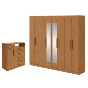 Guarda Roupa Casal Andara Soft Com Espelho E Cômoda Sapateira Da Vinci Amêndoa Clean - Lopas