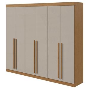 Guarda Roupa Casal Bertha 6 Portas 2 Gavetas Amêndoa Clean Off White - Lopas