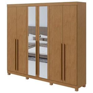 Guarda Roupa Casal Bertha 6 Portas 2 Gavetas Amêndoa Clean Com Pés E Espelho - Lopas