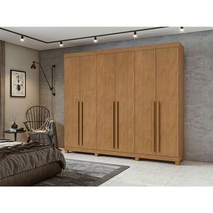 Guarda Roupa Casal Ambiente Bertha 6 Portas 2 Gavetas Amêndoa Clean Com Pés - Lopas