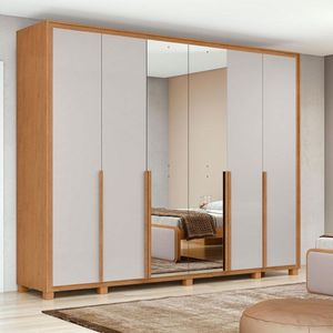 Guarda Roupa Casal Ambiente Imperatore 6 Portas Amêndoa Clean Off White Com 2 Gavetas Com Espelho E Pés - Lopas