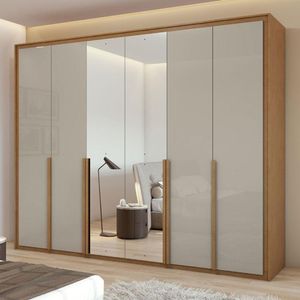 Guarda Roupa Casal Ambiente Imperatore 6 Portas Amêndoa Clean Off White Com Espelho - Lopas